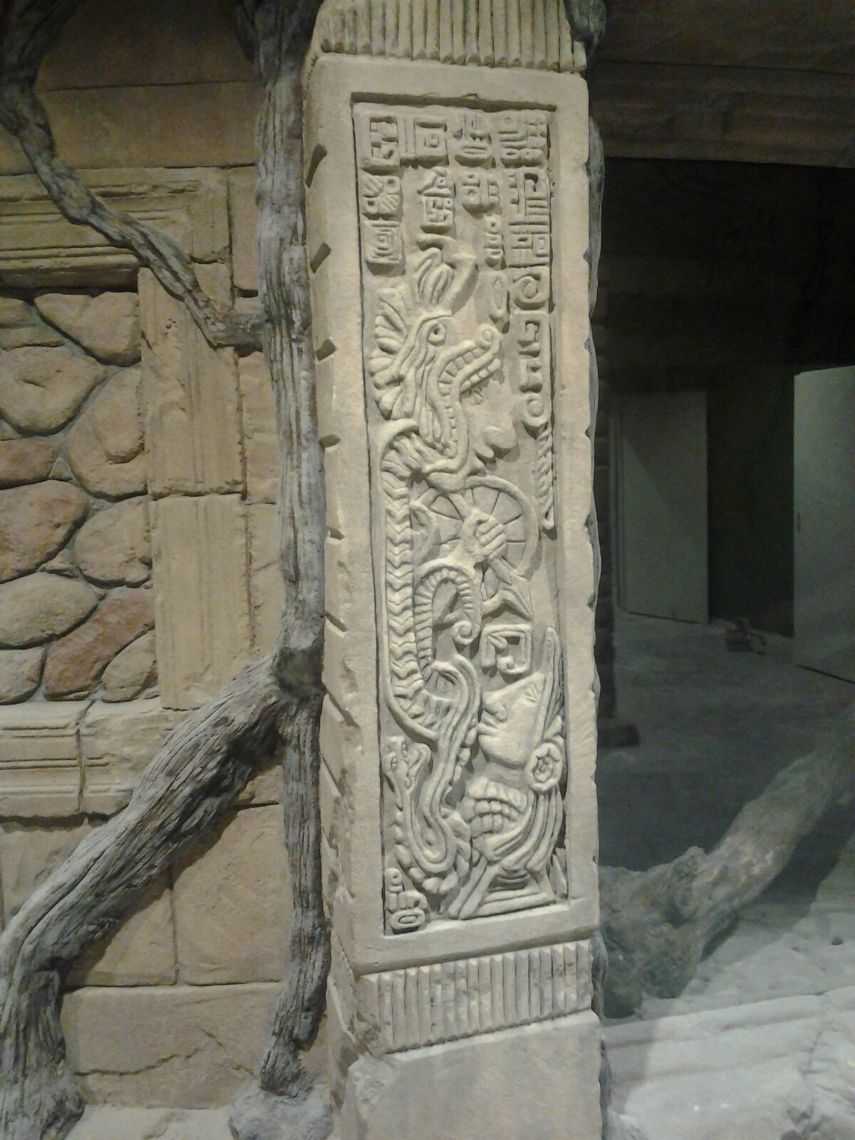 Decorative carved column capital at Seville Aquarium
